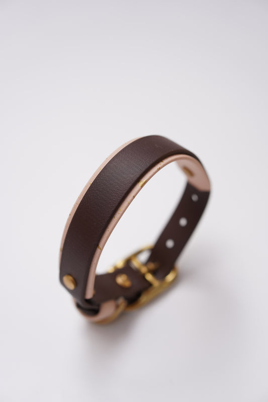 Paris collar (S & S/M) Dark brown & Shell