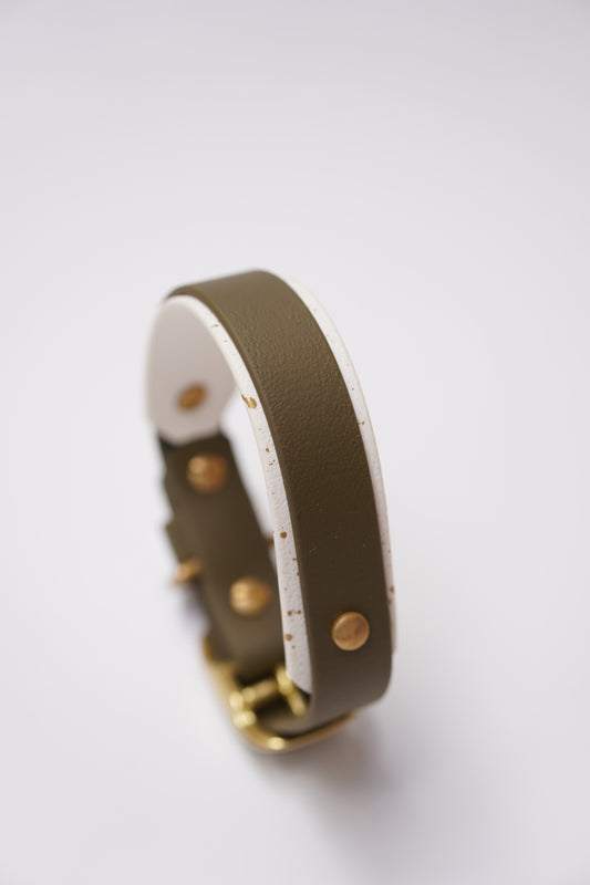 Paris collar (S & S/M) Olive & white
